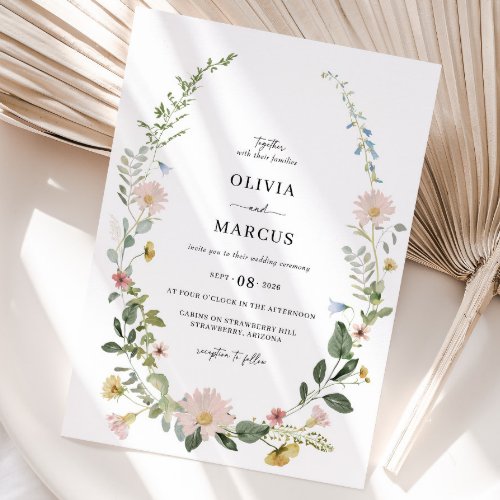 Blush Boho Wildflower Elegant Wedding Invitation