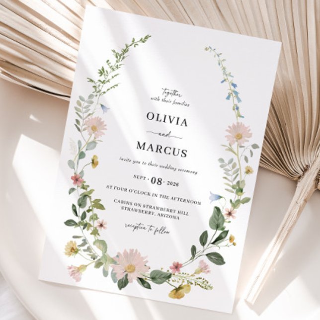 Blush Boho Wildflower Elegant Wedding Invitation (Invitation)
