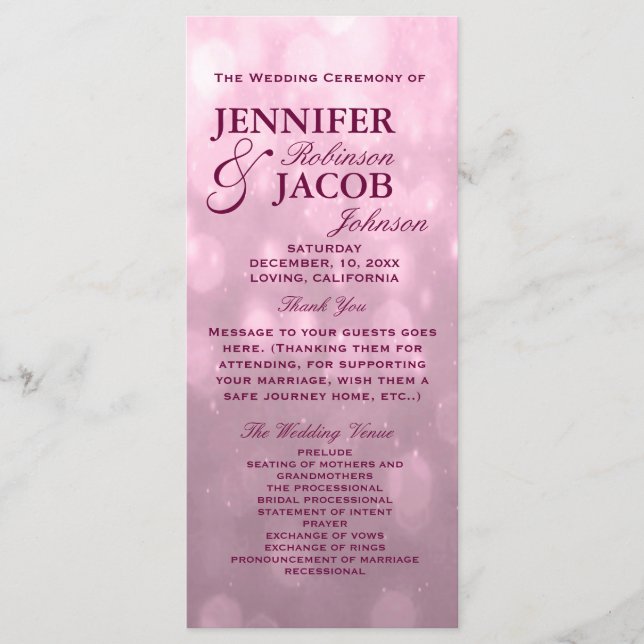 BLush Bokeh Highlights Wedding Program (Front)