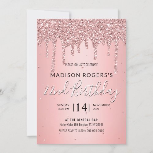 Blush bold bronze young girl lady glitter invitati invitation