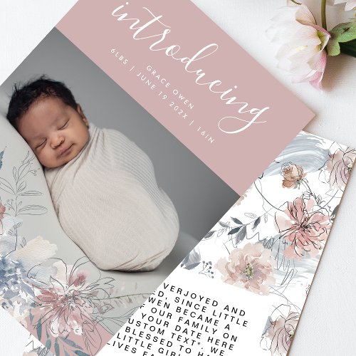 Blush Botanical Boho Summer Florals Baby Girl Announcement