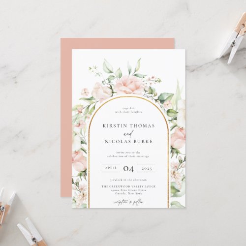 Blush Botanical Floral Arch Frame Wedding Invitation