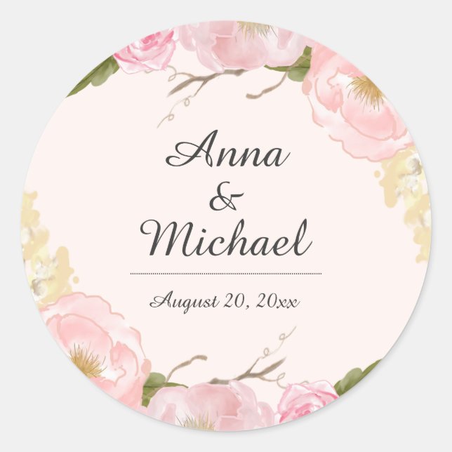 Blush Botanical Floral Wedding Stickers (Front)