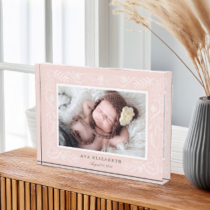 Blush Botanical Frame Baby Photo Block