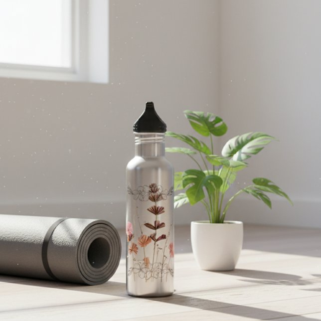 Blush Botanical Paper Flowers"A GIFT Just For You" Stainless Steel Water Bottle (Creator Uploaded)