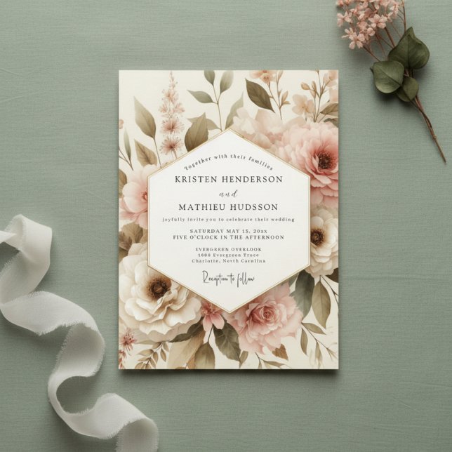 Blush Botanical Romance Wedding Invitation (Creator Uploaded)