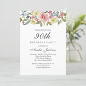 Blush Botanical Watercolor 90th Birthday Party Invitation (Standing Front)