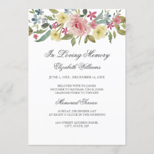 Blush Botanical Watercolor Memorial Service Invitation