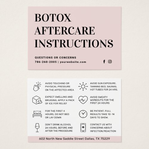 Blush Botox Injection Aftercare Instruction Card