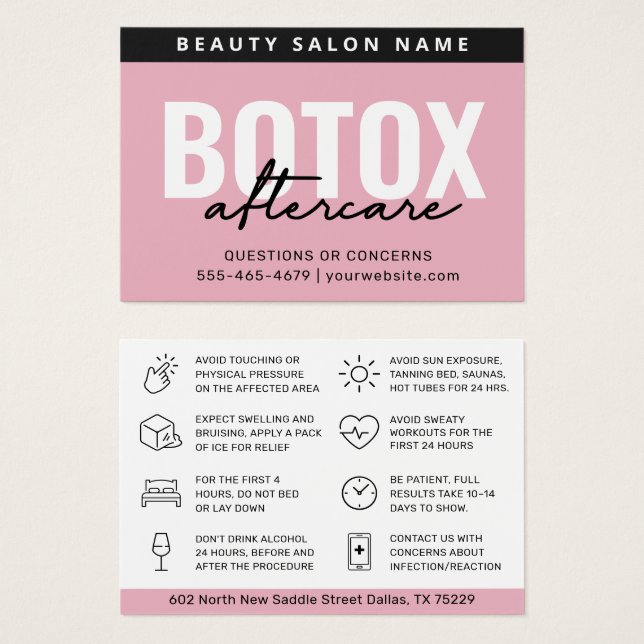 Blush Botox Injection Aftercare Instruction Card (Front & Back)