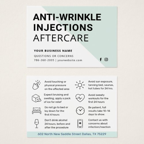 Blush Botox Injection Aftercare Instruction Card