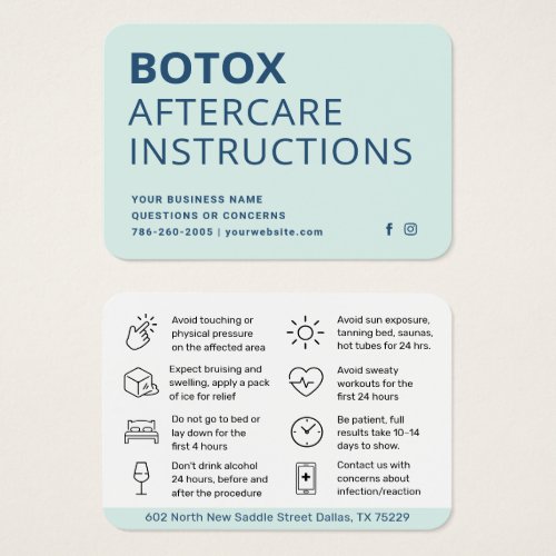 Blush Botox Injection Aftercare Instruction Card