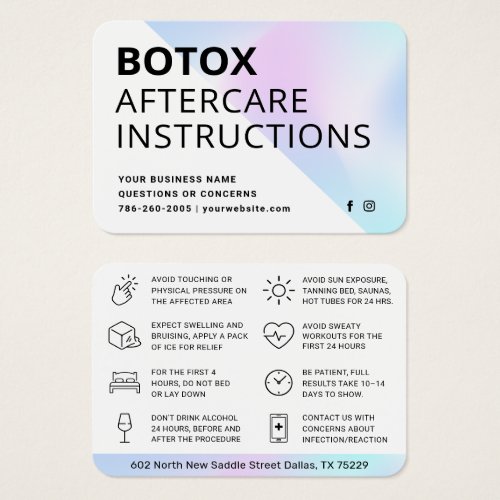 Blush Botox Injection Aftercare Instruction Card