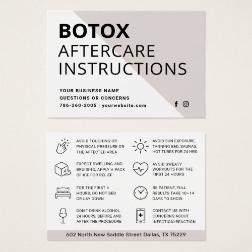 Blush Botox Injection Aftercare Instruction Card