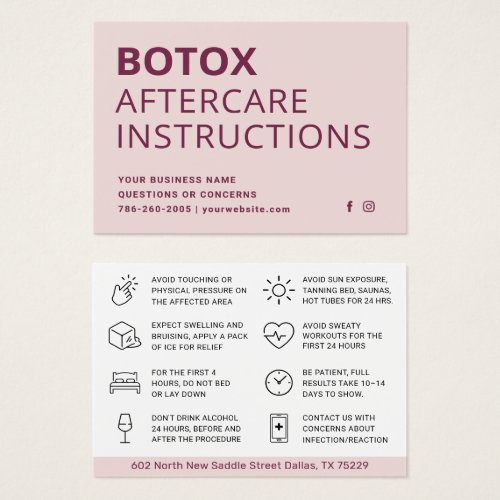 Blush Botox Injection Aftercare Instruction Card