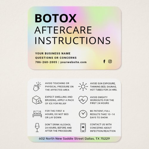 Blush Botox Injection Aftercare Instruction Card