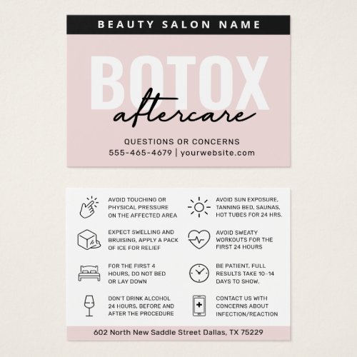 Blush Botox Injection Aftercare Instruction Card