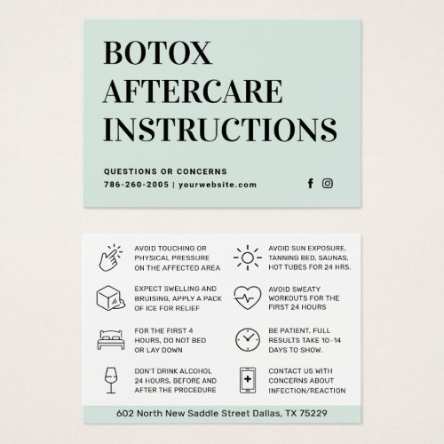 Blush Botox Injection Aftercare Instruction Card