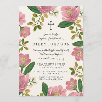 Blush Bouquet Baptism Invitation