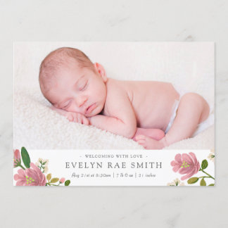 Blush Bouquet Birth Announcement