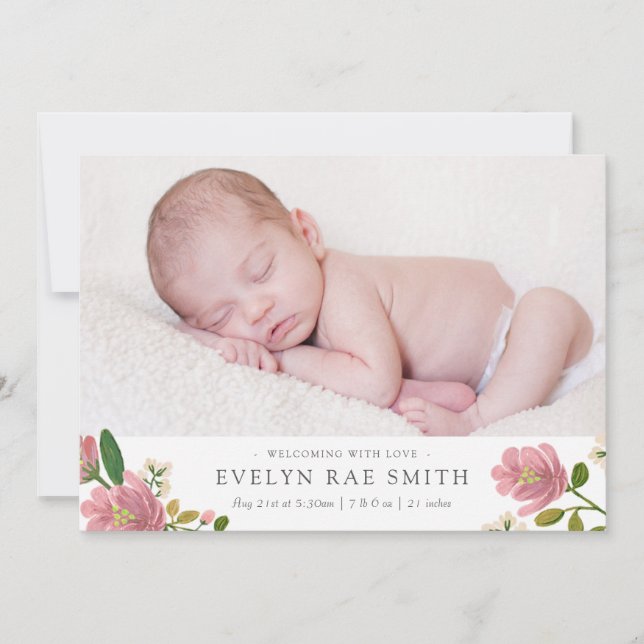 Blush Bouquet Birth Announcement (Front)