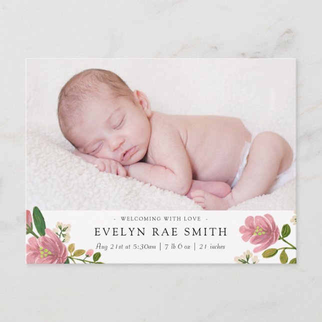 Blush Bouquet Birth Announcement Postcard (Front)