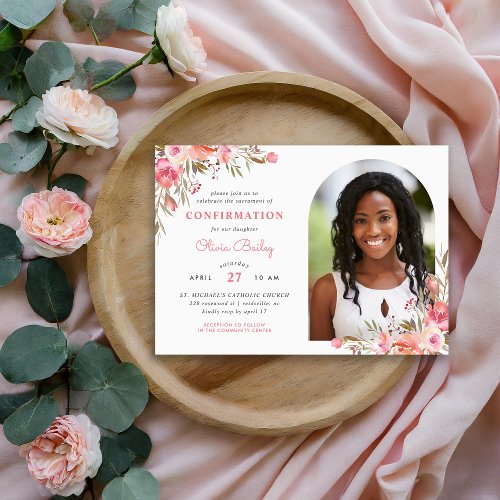 Blush Bouquet Floral Photo Confirmation Invitation