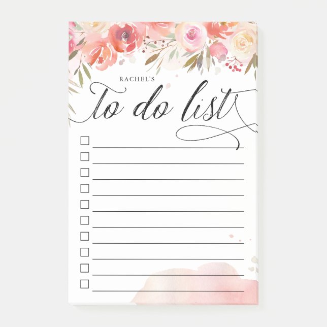 Blush Bouquet Personalized Lined To-Do List Post-it Notes (Front)
