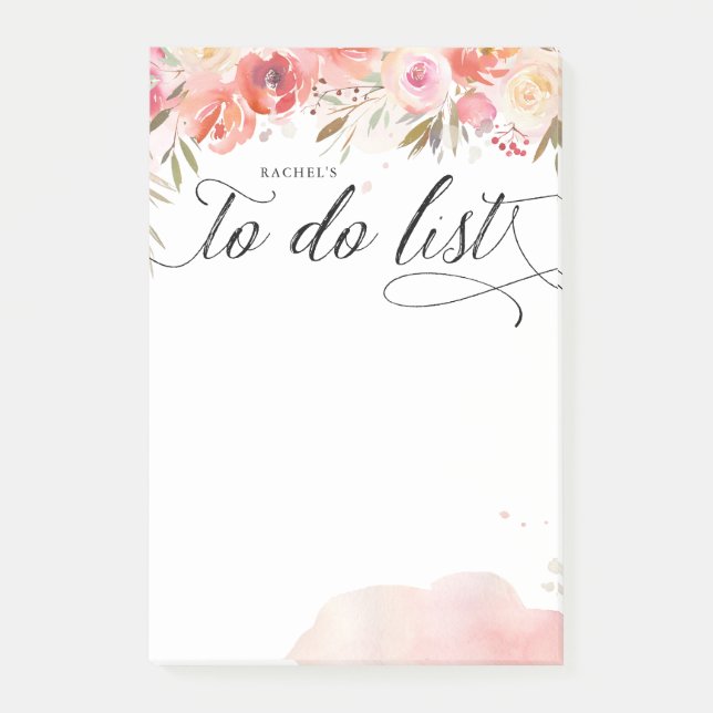 Blush Bouquet Personalized Lined To-Do List Post-it Notes (Front)