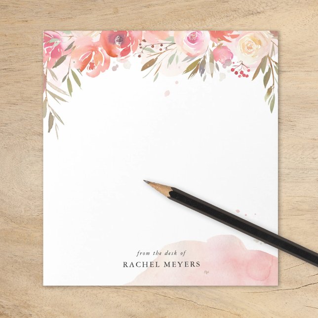 Blush Bouquet Personalized Name Monogram Notepad (Creator Uploaded)