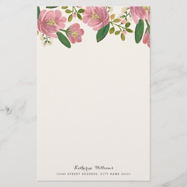 Blush Bouquet Personalized Stationery (Front)