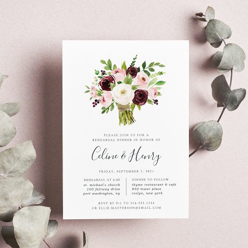 Blush Bouquet Rehearsal Dinner Invitation