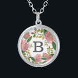 Blush Bouquet Silver Plated Necklace<br><div class="desc">Hand painted pink floral pattern designed by Shelby Allison.</div>
