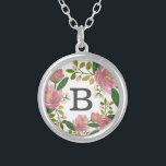 Blush Bouquet Silver Plated Necklace<br><div class="desc">Hand painted pink floral pattern designed by Shelby Allison.</div>