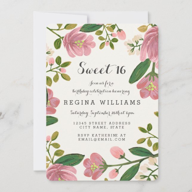 Blush Bouquet Sweet 16 Invitation (Front)