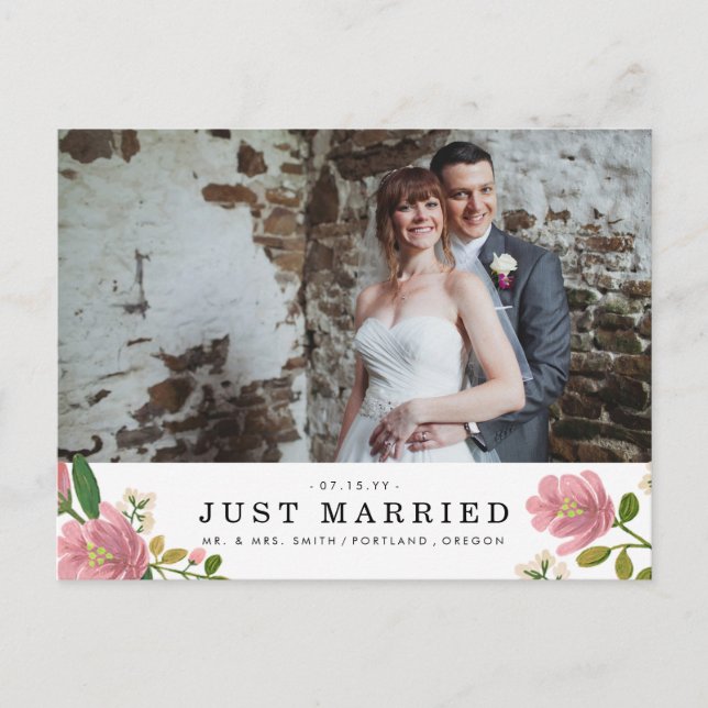 Blush Bouquet Wedding Announcement Postcard (Front)