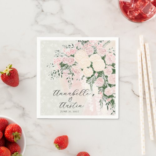 Blush bow and Rose Wisteria Bouquet Cocktail Napkins