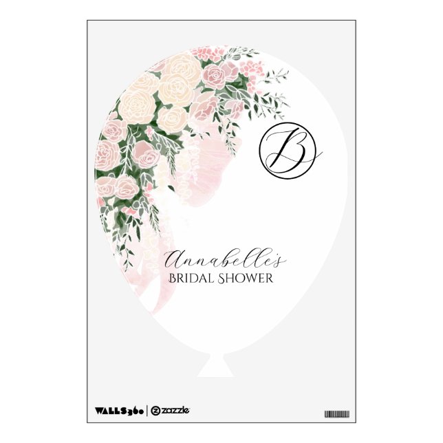 Blush bow and rose wisteria bouquet shower wall decal (Front)