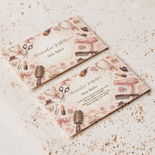 Blush Bow Hair Stylist Illustration Business Card