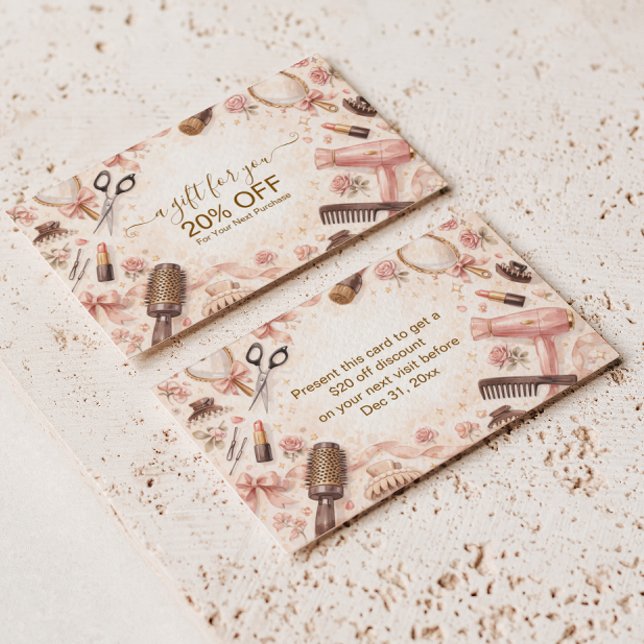 Blush Bow Hair Stylist Illustration Discount Card (Creator Uploaded)