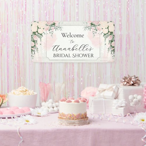 Blush bow Rose Wisteria Bouquet Bridal Shower Banner