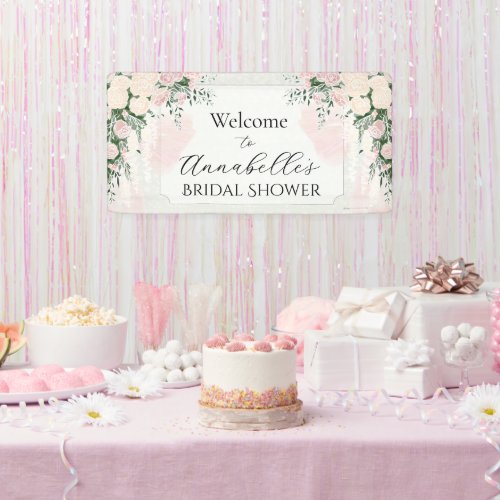 Blush bow Rose Wisteria Bouquet Bridal Shower Banner