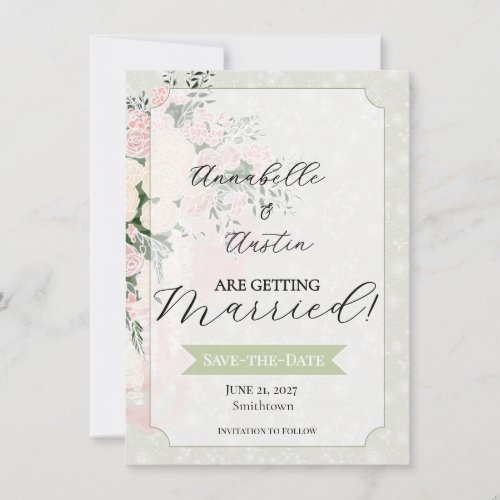 Blush Bow Rose Wisteria Cascading Bouquet Save The Date