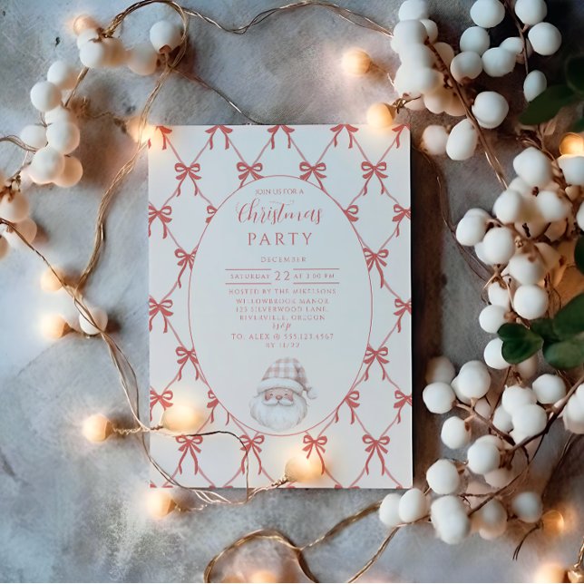 Blush Bow Santa Christmas Invitation (Creator Uploaded)