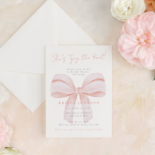 Blush Bow Shes Tying the Knot Bridal Shower Invitation