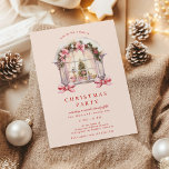 Blush Bows Christmas Party Invitation<br><div class="desc">Blush bows on a snow covered window illustration as an invitation for a Christmas party</div>