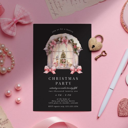 Blush Bows Christmas Party Invitation