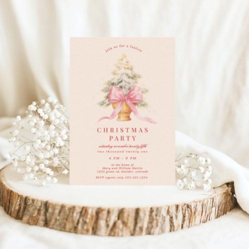 Blush Bows Christmas Party Invitation