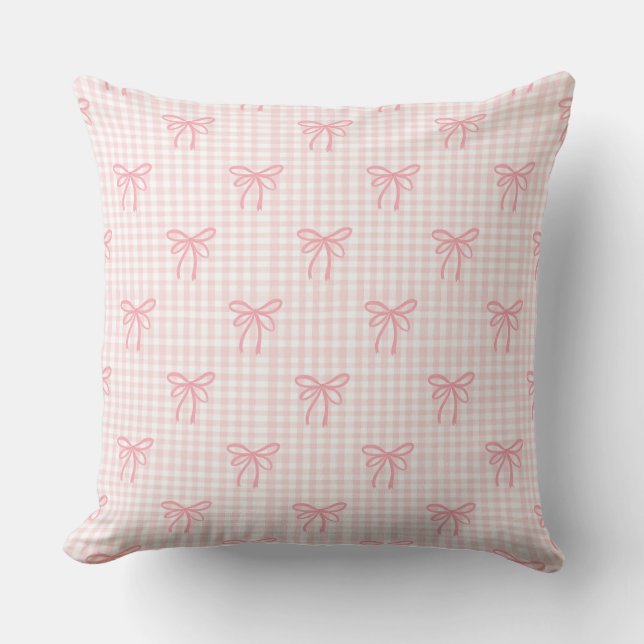 Blush Bows & Gingham Glow  Throw Pillow (Front)