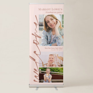 Blush Brass Calligraphy 3 Photo Graduation Welcome Retractable Banner
